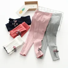 Весенняя детская одежда в Корейском стиле; универсальные брюки с оборками для девочек; леггинсы с рисунком вишни 196423