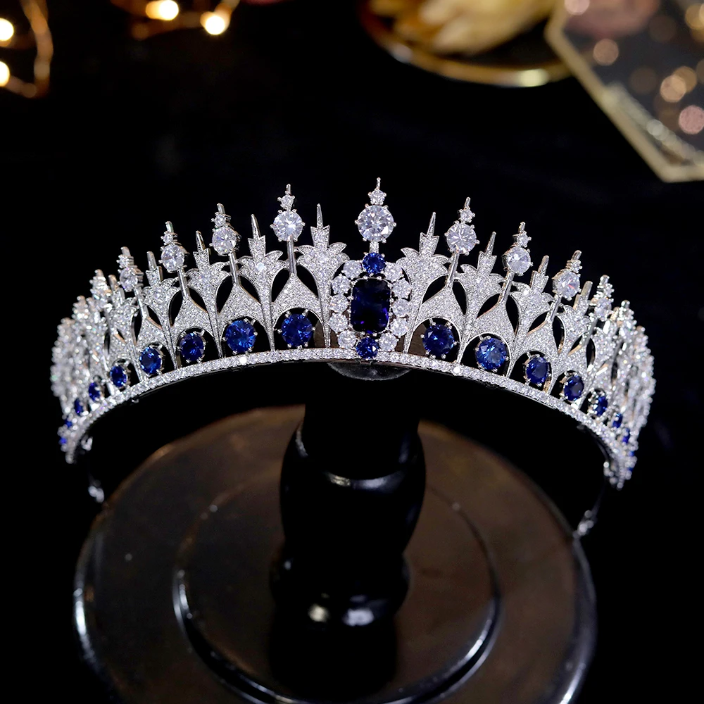 Unique style blue zirconia crown European bridal crown wedding hair ornament headdress crown and Tiaras wedding accessories