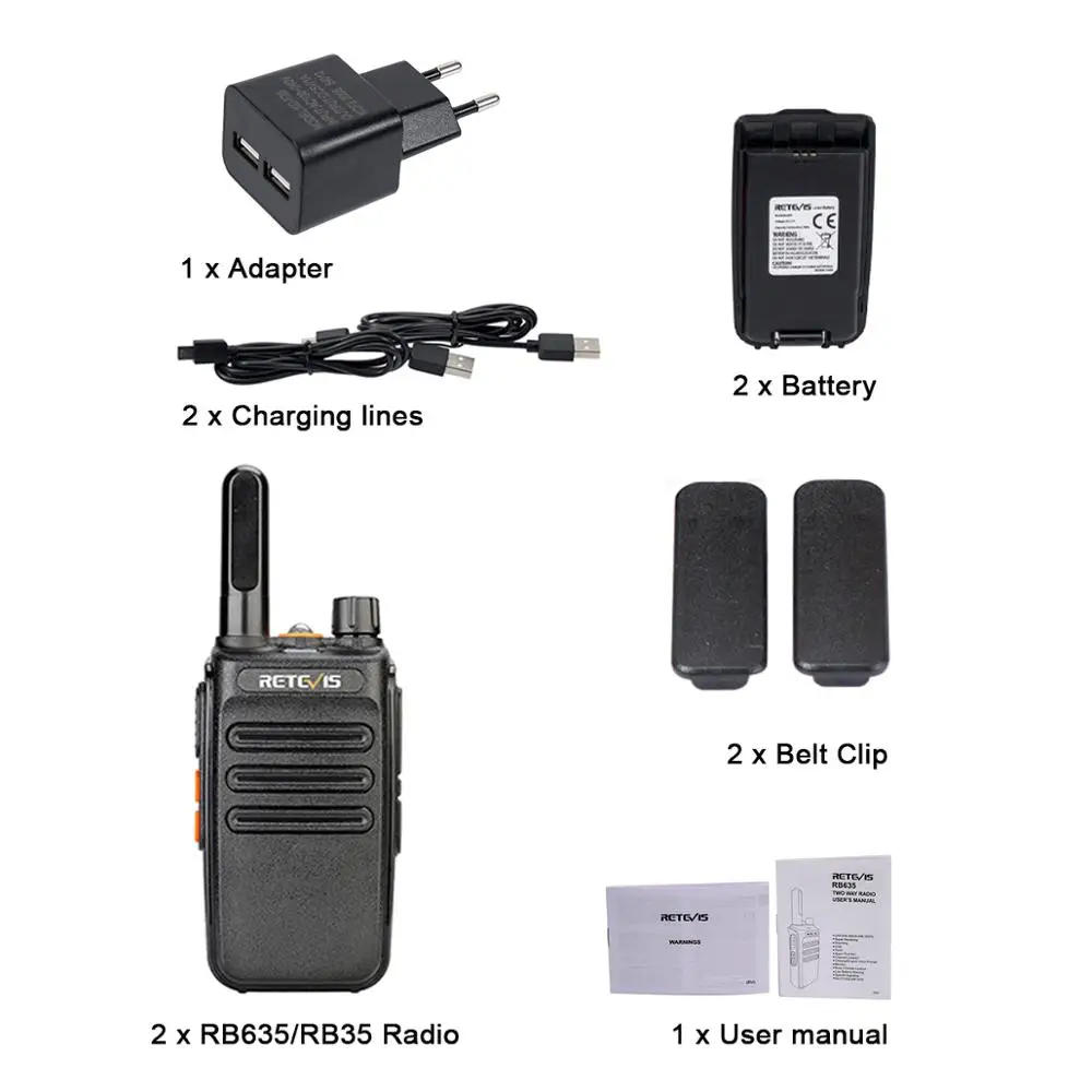 RETEVIS RB635 License-free Walkie Talkie PMR446/FRS Two-way Radio 2PCS USB Charger Business Walkie-Talkie for Hunting Factory 6