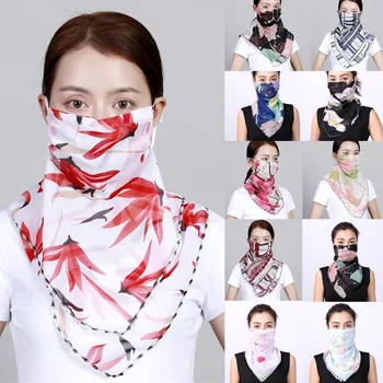 

2020 Fashion women sunscreen printed chiffon protection scarf dust neck washable reusable dust mask with ear hook Mask
