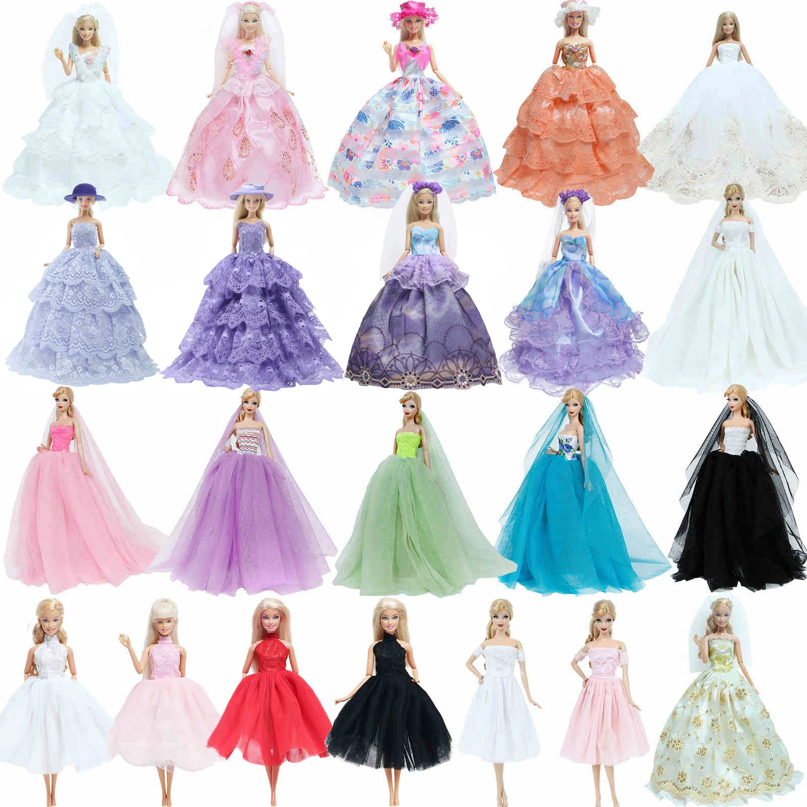 1x Princess Ball Gown Elegant Layer Skirt Party Clothes Hat Veil Long Wedding Dress for Barbie Doll Accessories Lot Styles plush doll accessories barbie doll clothes doll clothes accessories doll clothes doll accessories