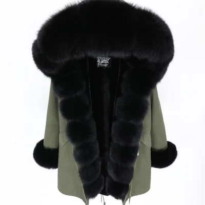 Длинная парка пальто из натурального меха большой Лисий меховой воротник Толстая теплая куртка с капюшоном Свободная верхняя одежда новая зимняя женская одежда