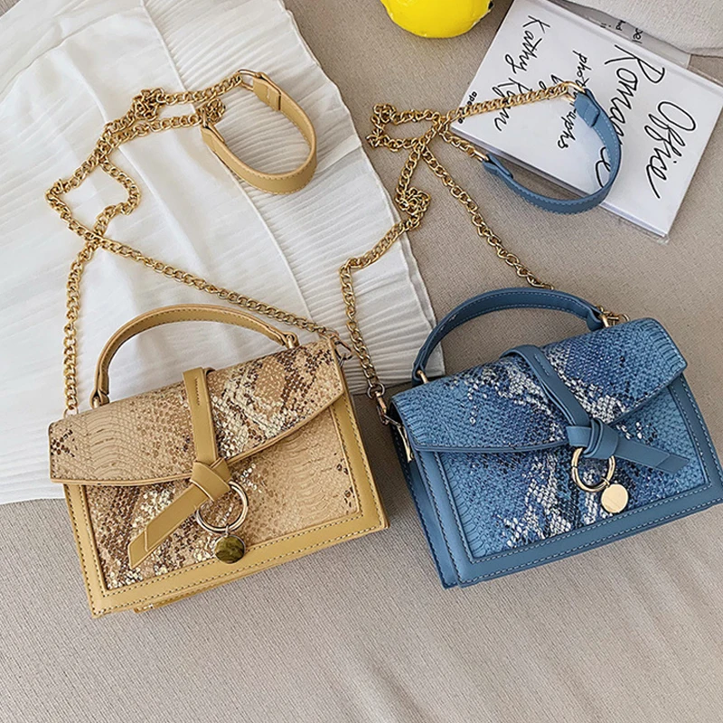 

Casual Serpentine Women's Chian Shoulder Bags 2019 New Quality Leather Square Bags For Women Pu Snake Pattern Messenger Bag 2019