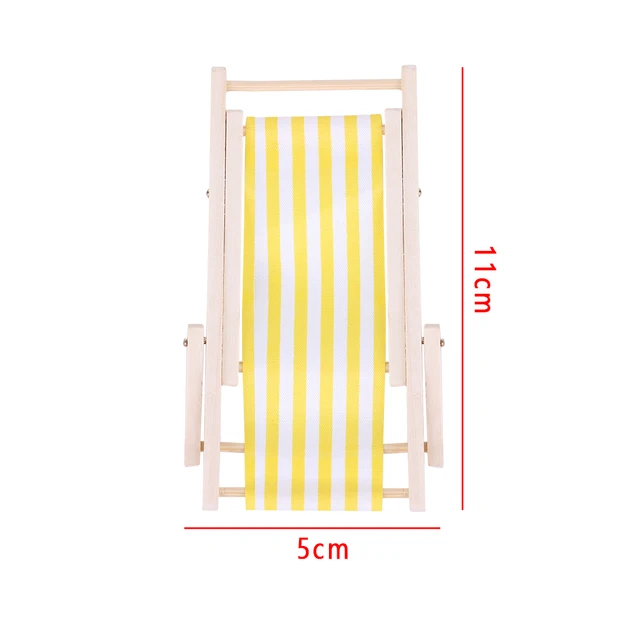 1:12 Scale Wooden Lounge Chair Striped Dollhouse Miniature Beach Chair Furniture Decor Foldable Deckchair Accessories For Doll 4