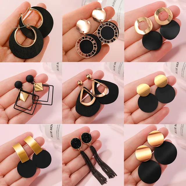 Korean Statement Earrings for women Black Cute Arcylic Geometric Dangle Drop Gold Earings Brincos Fashion Jewelry 1