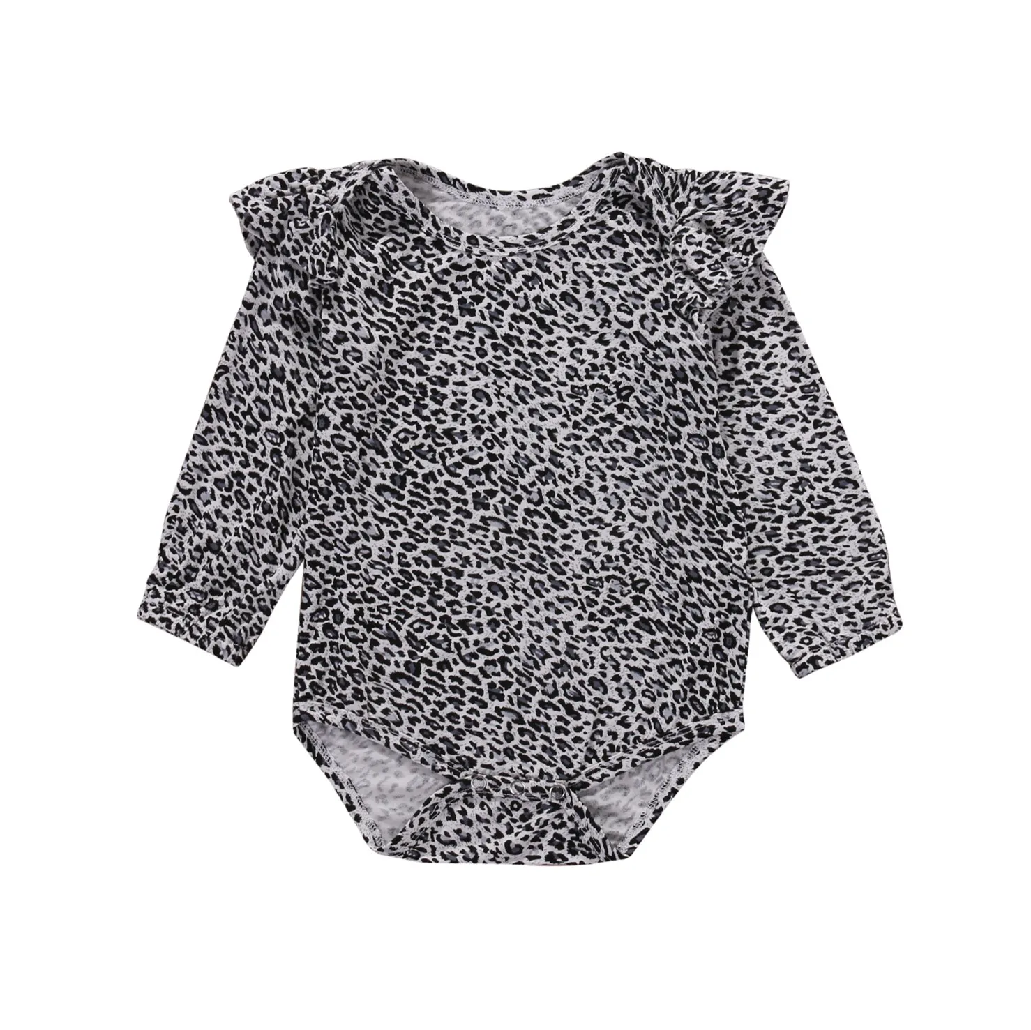 

2020 New Fall Autumn 0-24M Toddler Baby Girl Leopard Print Bodysuit Flared Long Sleeve Jumpsuit Clothes Gray Outfits