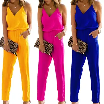 

Summer Solid Color V Neck Spaghetti Strap Jumpsuit Women Long Pants Romper V Neck Spaghetti Jumpsuit Women Long Pants Romper