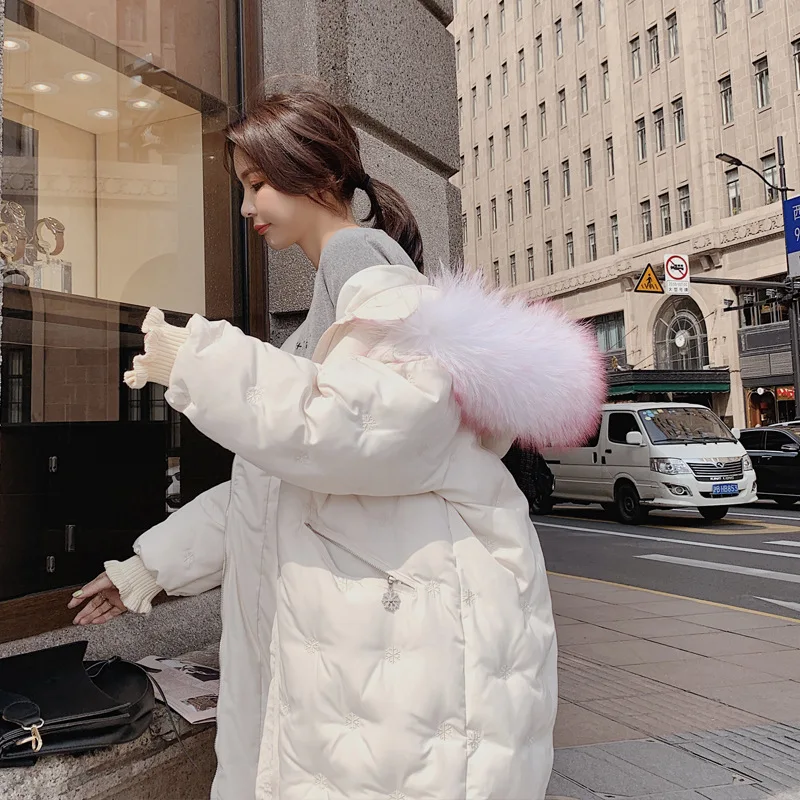 

New Style Embroidered Snowflake down Jacket Women's Mid-length Korean-style Thick INS Winter Cotton Jacket