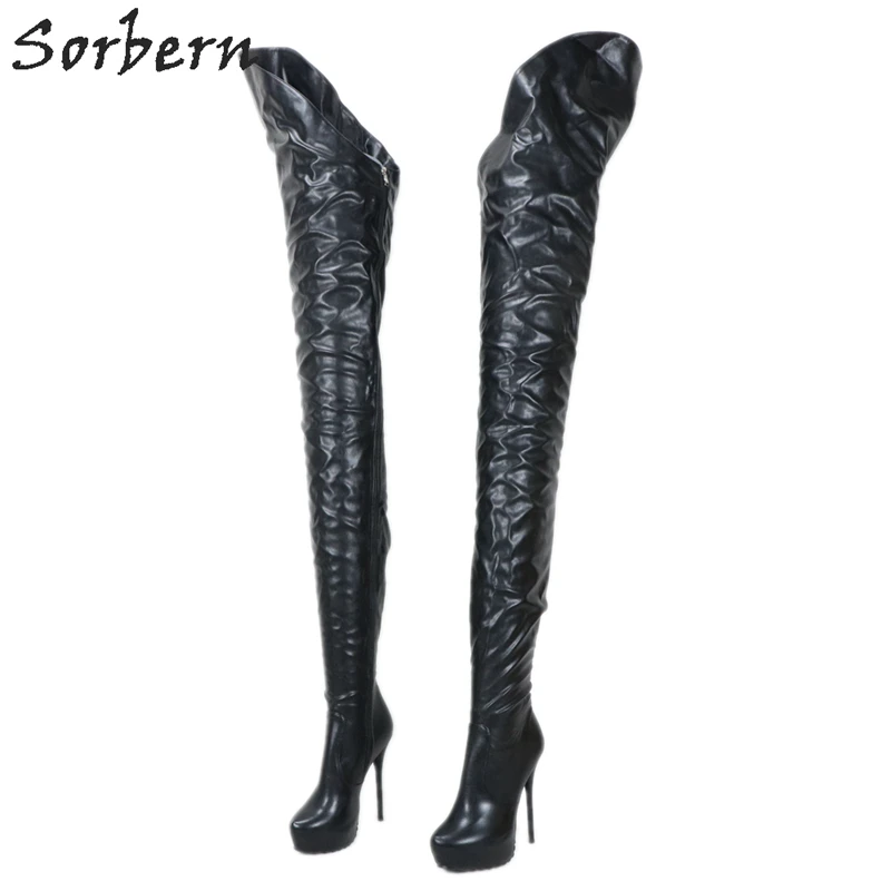 

Sorbern Matt Black Extreme Long Boots Women High Heel Platform Heels Female Boots 43 44 Size 42 Womens Shoes Round Toe Custom