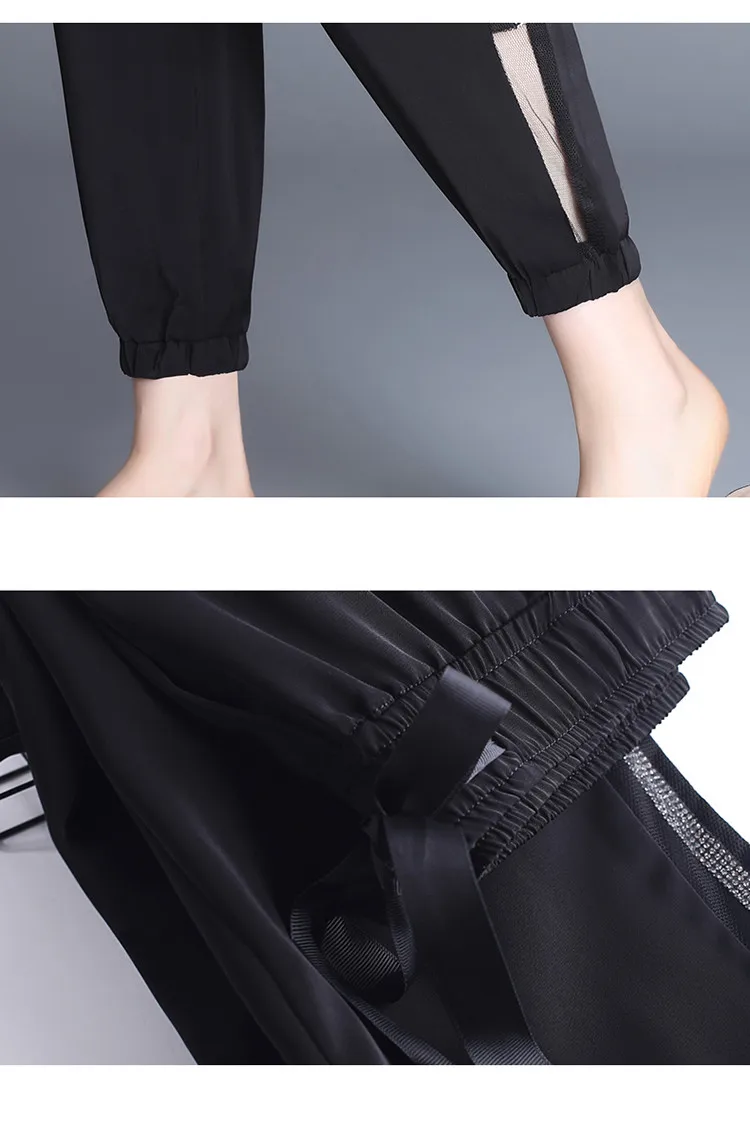 Chiffon casual pants female summer thin ice silk nine points beam feet harem pants loose and thin net yarn lantern radish pants capri leggings with pockets