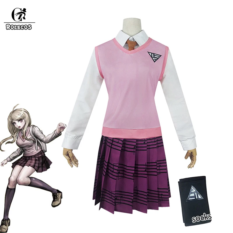 ROLECOS Аниме НОВЫЙ Danganronpa V3 Косплей Костюм Akamatsu kaede косплей женская школьная форма