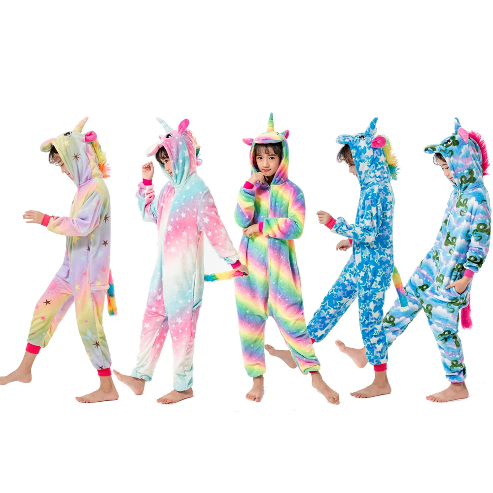 Unicorn Pajamas Jumpsuit Onesie Stitch Panda Kigurumi Kids Childrens Sleepwear Flannel