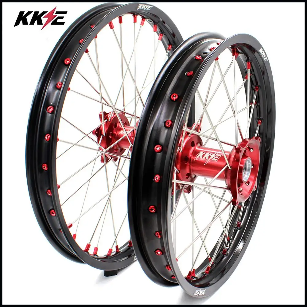 KKE 21 и 18 эндуро колеса Набор для HONDA CRF250R 04-13 CRF450R 02-12 красный ниппель спиральный ЧПУ диски