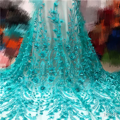 Белое кружево 3D Цветочная кружевная ткань с вышивкой, французским кружевом, красивый Африканский французский тюль ткань с бисером камни - Цвет: as picture