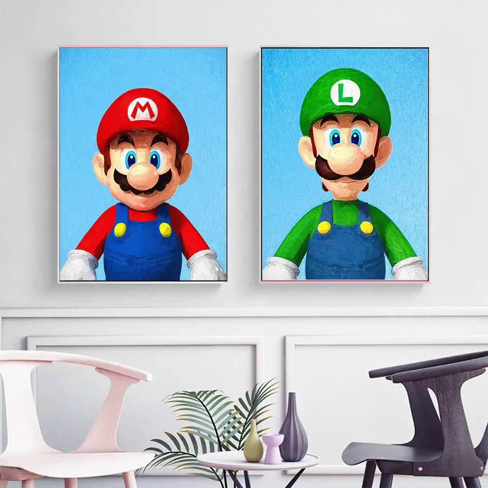 かわいい漫画アニメキャラクタースーパーマリオhd品質保育園キッズルームのホームインテリアアートプリント壁の装飾ポスターのキャンバス絵画 Painting Calligraphy Aliexpress