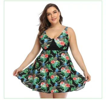 

Womens Plus Size Swimdress Pineapple Print Tankini Large Women Swim Dress 2 Piece Strappy Bikini High Waist Biquini 2020 5XL 4XL