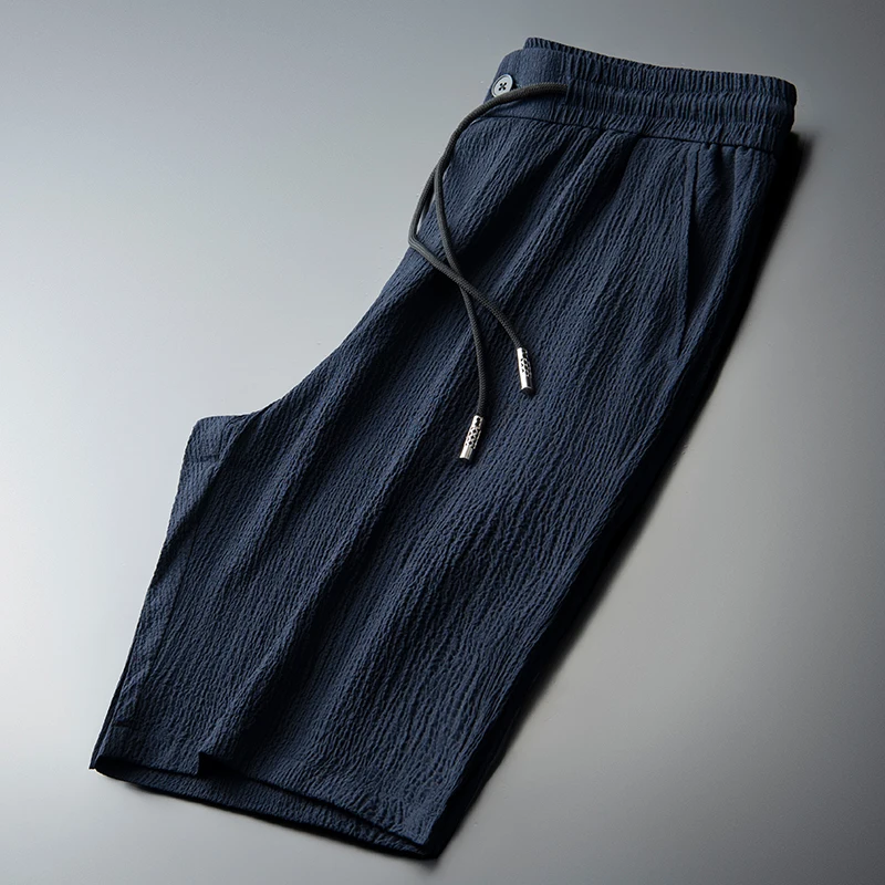 

Шорты мужские с эластичным поясом, дышащие удобные, длиной до колена, Роскошная ткань с морщинами, летние