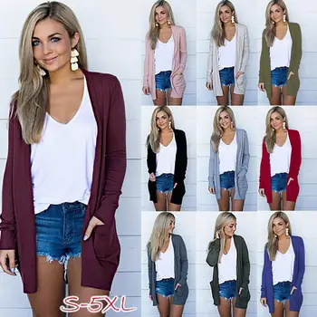 

Womens Ladies Autumn Sweater V-neck Long Sleeve Cardigan Slim Pocket Loose Hollow Out Thin Knit Sweater Outwear Coat 2019 Hot