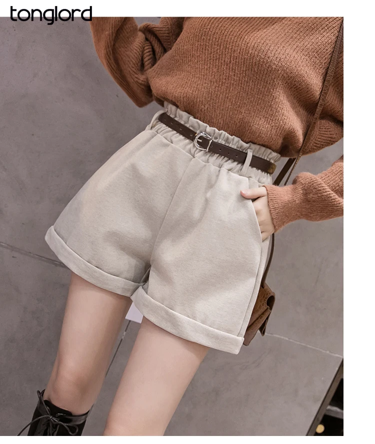 Tonglord 2020 New Autumn  Solid High Waist Shorts Women Casual Wide Leg Shorts Female Loose Shorts Fashion Leg Shorts Female