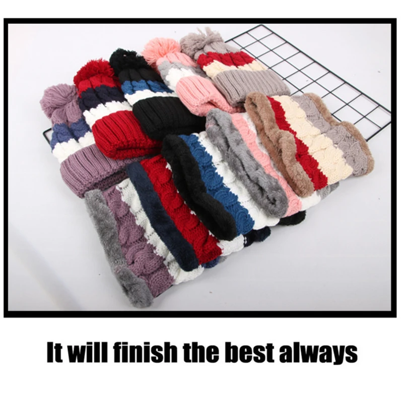 New Winter Women's Velvet Wool Hats Twist color matching Beanies Skullies Hat Female Riding Bib Knitted Hats Sets Wholesale