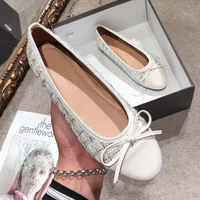 Mixed Colors Pig Toe Flats Women Round Toe Bowtie Ballets Shoes Ladies Dress Loafers Brand Plaid Ballerina Moccasins Cloth Shoes 2