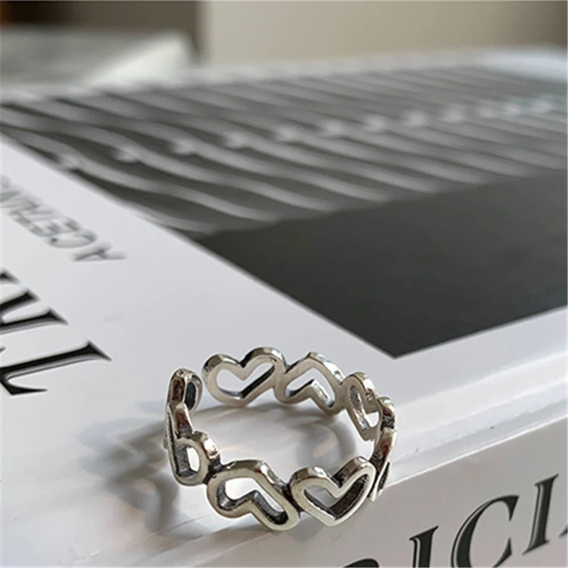 Silberner Herzring Für Damen, Retro Ring Mit Geometrischen Formen_voghion.com