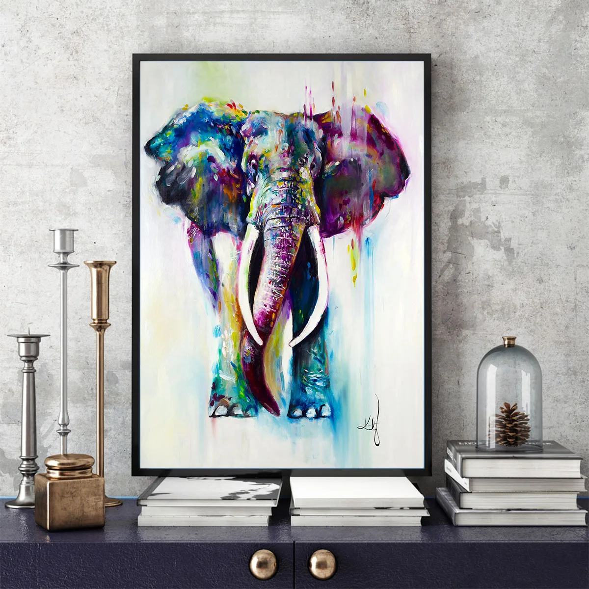 Wall Art Кэти Слон живопись маслом украшения дома картины Wartercolor Спрей Печать холст