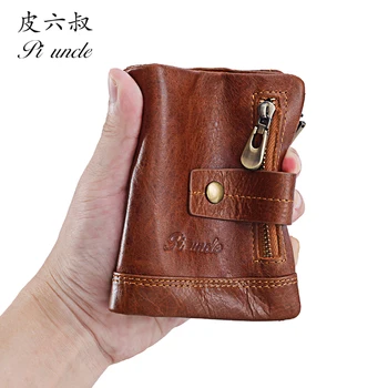 

Real Cowhide Leather Men's Thin Wallet RFID Coin Holder Cards Small Mens Zipper Wallets Male Slim Wallet Soft Purse Monny Pocket