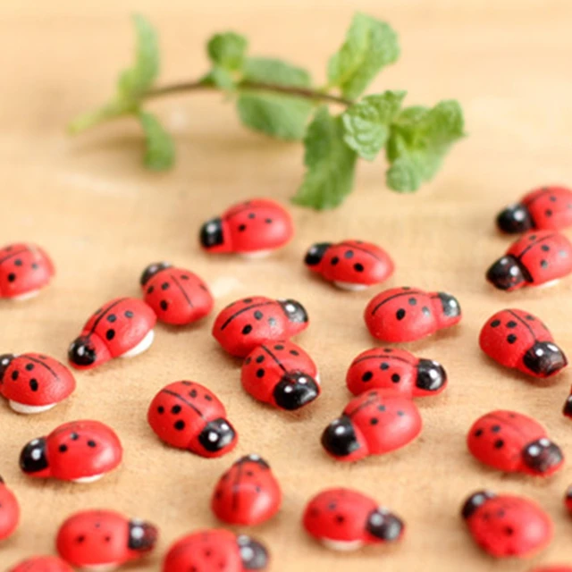 100Db Festett Mini Fa Katicabogár Lapos Miniatűr Figurák Díszítések Barkácsolás Kézműves Tündér Kert Bonsai Díszbabaház - Image 5