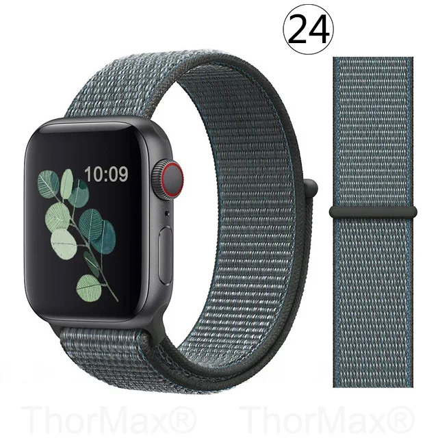 Нейлоновый ремешок для наручных часов Apple Watch Series 5/4/3/2/1 38 мм 42 мм из мягкой дышащей ткани сменный ремешок Спортивные петли для наручных часов iwatch, браслет, 40 мм 44 мм - Цвет ремешка: 24-Storm Gray