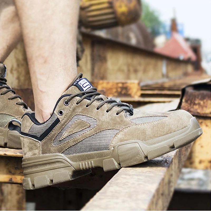 

Men Safety Shoes Steel Toe Work Boots Breathable Protective Puncture Proof Casual Sneakers Large Size 37-47