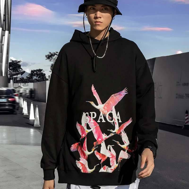 Япония уличный кран толстовки шарнир хип хоп стиль Swag Tyga Sudadera Hombre оверсайз черный белый хлопок