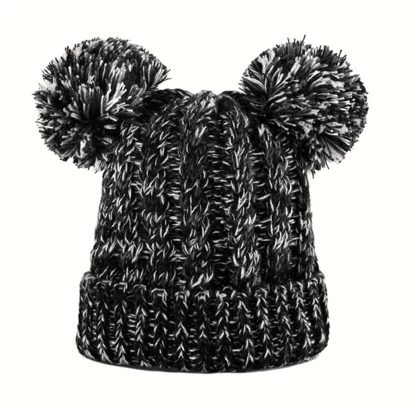 Kid Knit Hat Autumn and Winter Weaving Double Ball Boys and Girls Hat With Two Double Pom Pom Beanie For Cute Boys Girl 1-3Years - Color: 07