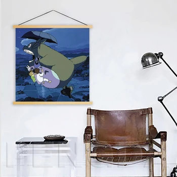 

Scroll Modern Wall Art Pictures My Neighbor Totoro Canvas Solid Wood Hanging Painting Cartoon Japan Print Poster Home Decoration