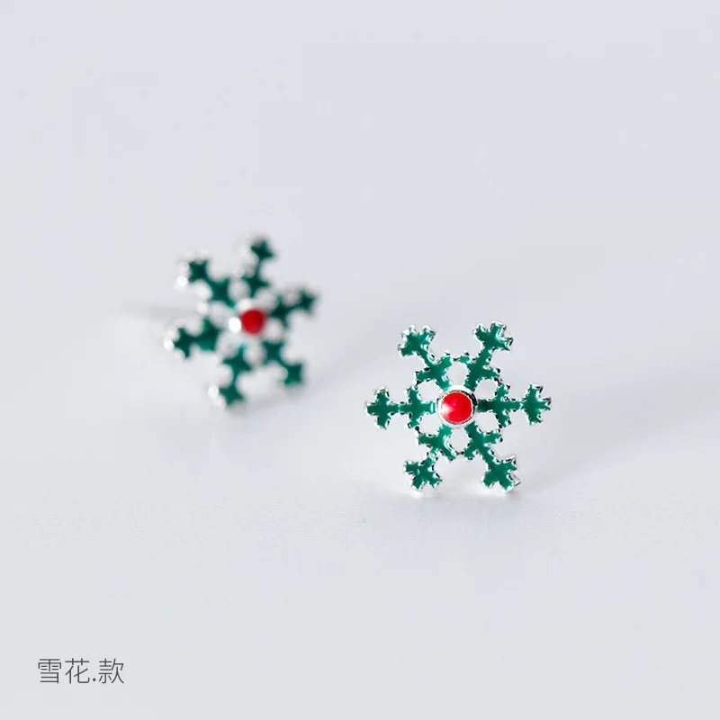 XIHA 925 серебряные серьги-гвоздики для женщин Санта Клаус дерево снежинка конфеты маленькие серьги подарок для девочки рождественские украшения - Окраска металла: snowflake