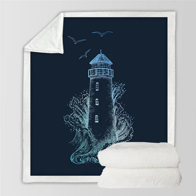 BeddingOutlet Lighthouse Blankets For Bed Nautical Theme Sherpa Blanket