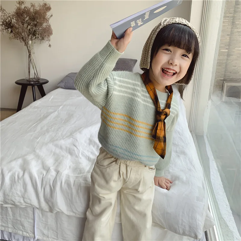 

2019 Hot Selling Girls Boys Knitted Striped Sweater Autumn Baby Pullover Sweaters Kids Clothes 2-7 Years