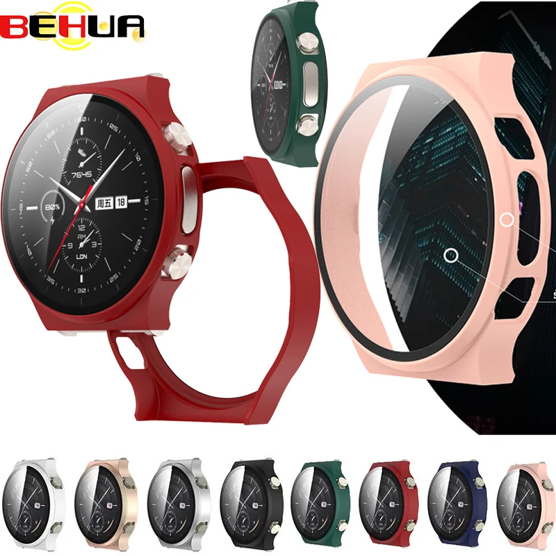 

BEHUA Screen Protective Case with Tempered Film For Huawei Watch GT 2 GT2 Pro Full Protector Plating Frosted PC Hard Cover Shell