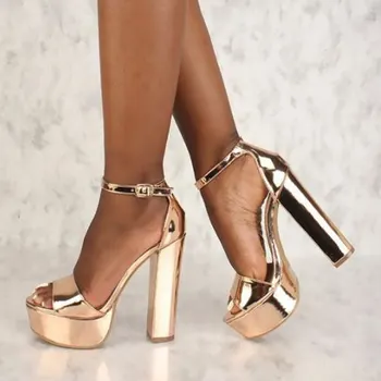 gold chunky heels closed toe