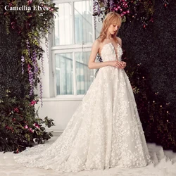 Princess A-line Wedding Dress 3D Flowers Appliques Bride Dresses Backless Modern Designer Bridal Gowns Vestidos De Novia