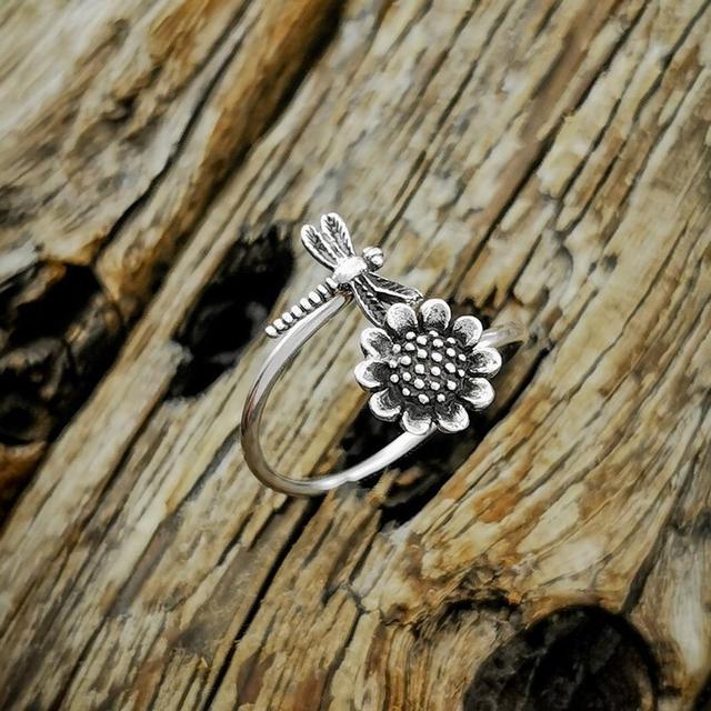Elegant Daisy Flower Rings Couple Silver Color Adjustable Open Rings For Women Bride Engagement Wedding Ring Jewelry Gift