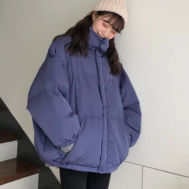

2019 Autumn And Winter New Style Korean-style Thick Stand Collar Cotton Coat Women's Versatile Solid Color Warm Cotton Overcoat