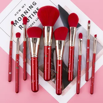 

10pcs Christmas Makeup Brush Set Foundation Loose Powder Brush Eyeshadow Lip Brush Cosmetic Brush Kit Best Gift For Girlfriend