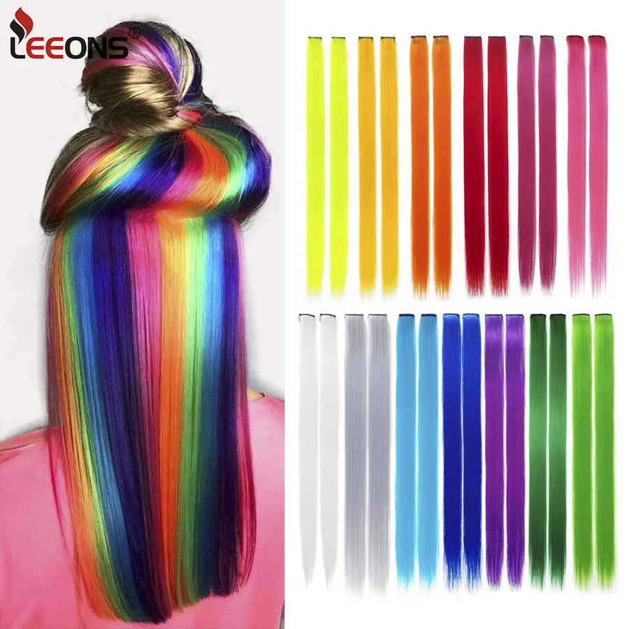 Synthetic Clip In One Pieces Raiinbow Hair Extensions  Straight Synthetic Hair Pieces 18 Long  Ombre Hair Pink Purple Red Blue similler women synthetic hair high temperature long wavy ombre hair extension clip in hairpiece black t 613 purple blue 130g