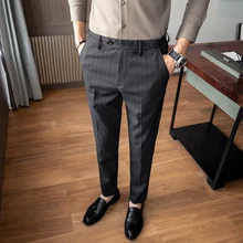 Мужские костюмы, Приталенные брюки для мужчин, деловые брюки, черный костюм в полоску, брюки, офисный костюм, мужские брюки