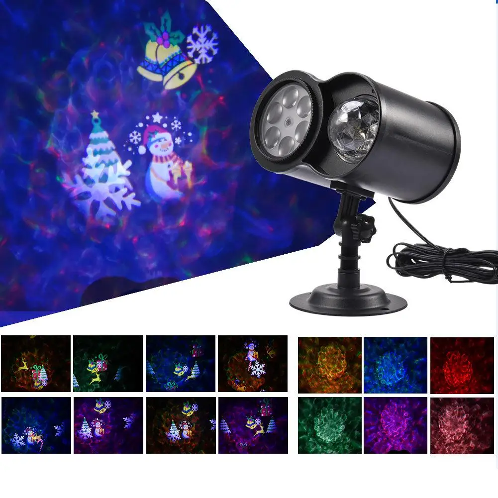 

RGBW Christmas LED Snowamn Laser Projector Double Head Water Wave Stage Light Remote Control Waterproof Garden Lawn Lamp