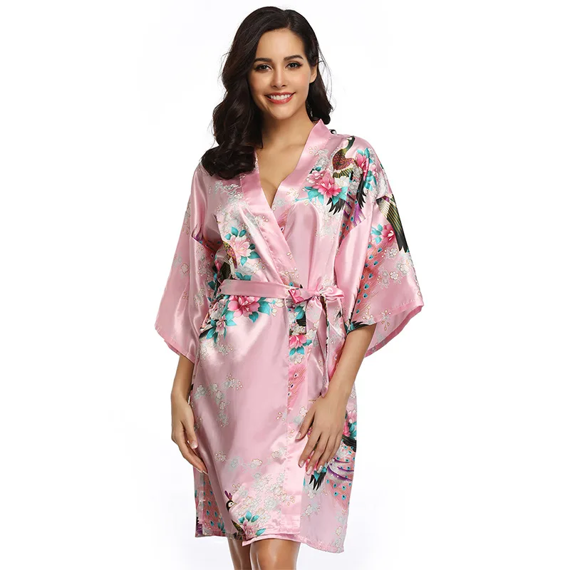 Europe And America Large Size WOMEN'S Pajamas Printed Women's Robes Tied Belt Nightgown Supply of Goods R80