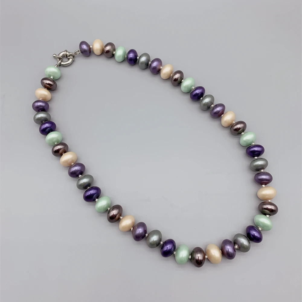 8*12mm Rondelle Shape Multicolor Shell Pearl Necklace With Wheel Clasp For Women and Gift Choker Jewelry 18 Inch