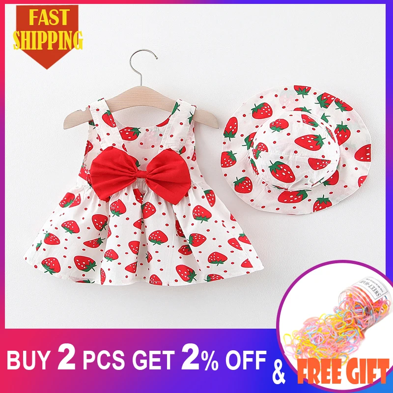Платья для маленьких девочек 2020 летние платья принцесс в горошек с клубничным