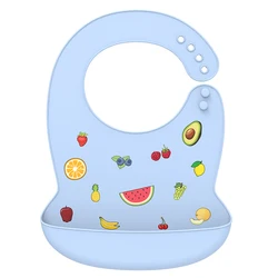 Silicone Waterproof Banana Bib - Soft, Adjustable Baby Feeding Apron (Fruit - Blue)